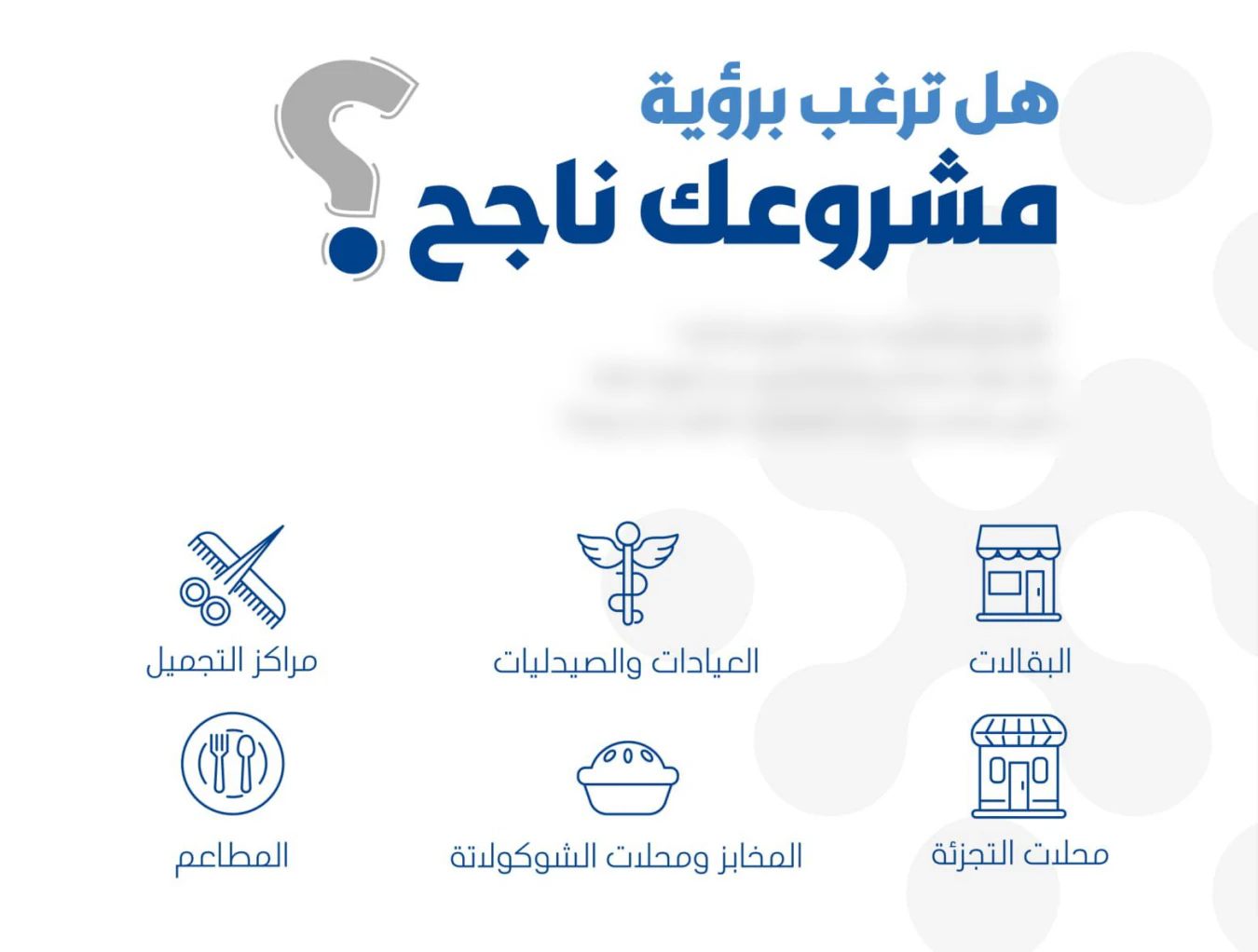 إنفوجرافيك يعرض أنشطة تجارية مؤهلة للتمويل مثل المتاجر والمطاعم والعيادات