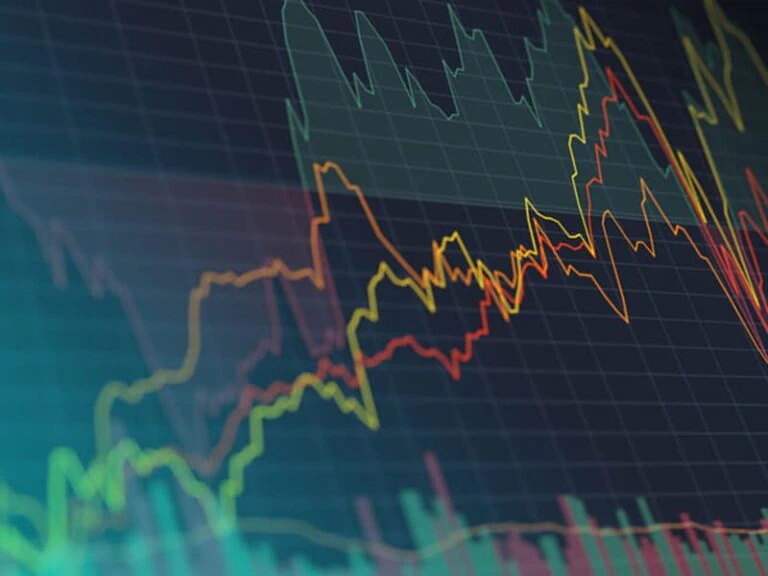 مخططات مالية ملونة تتابع تغيرات السوق